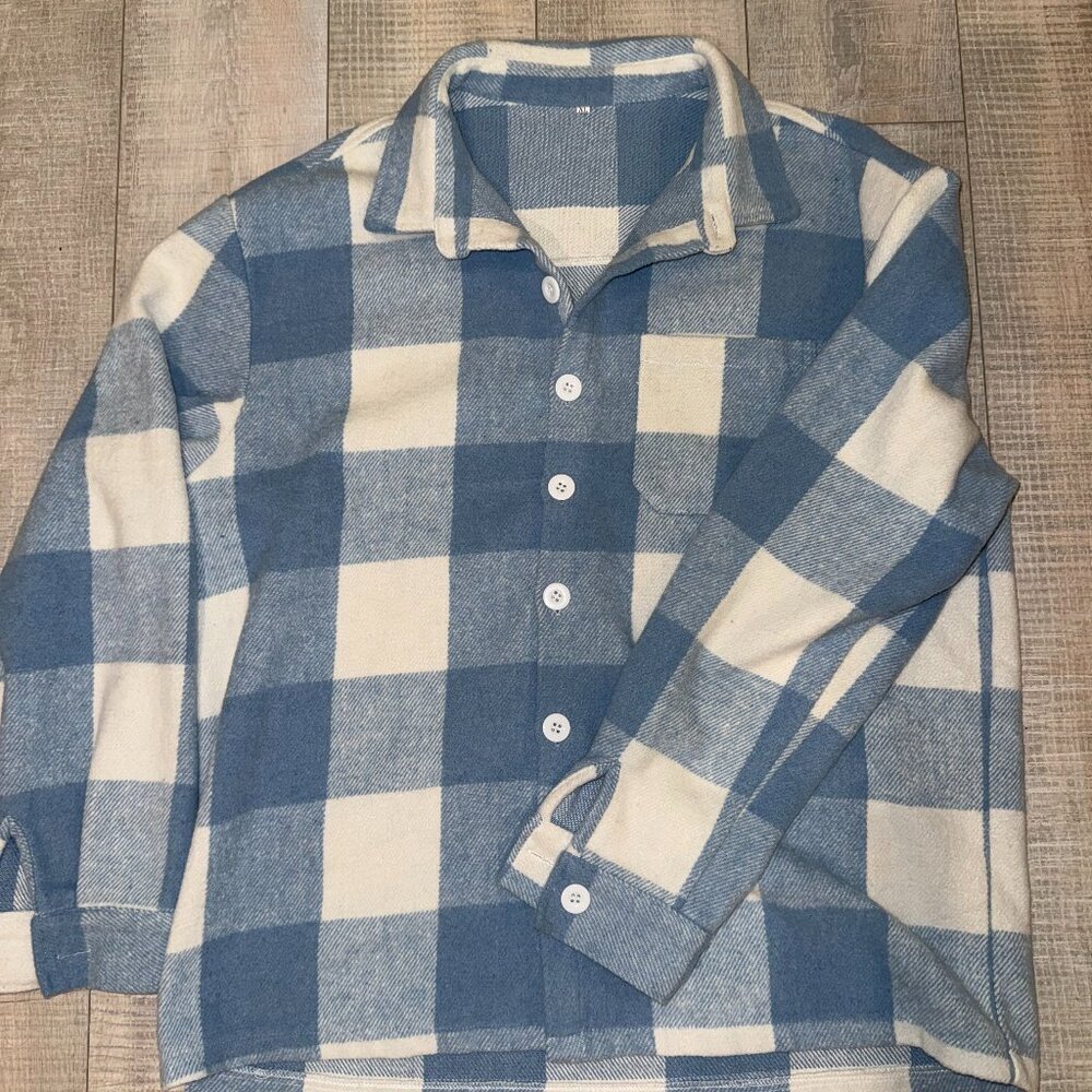 Mens Check Flanel Blue White Shirt XL